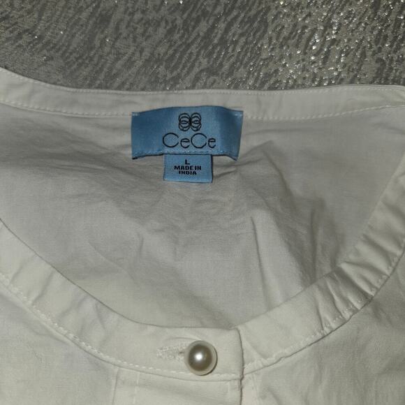 Cece Flutter sleeveless Cotton Poplin Blouse Size Large Office Work Cottagecore - Picture 4 of 11